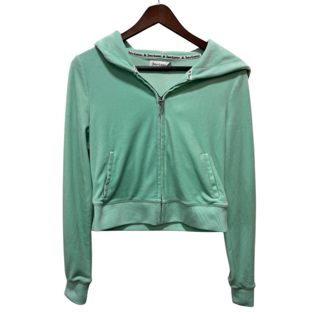 Juicy Couture Velour Crop Zip-Up Hoodie in Mint Green